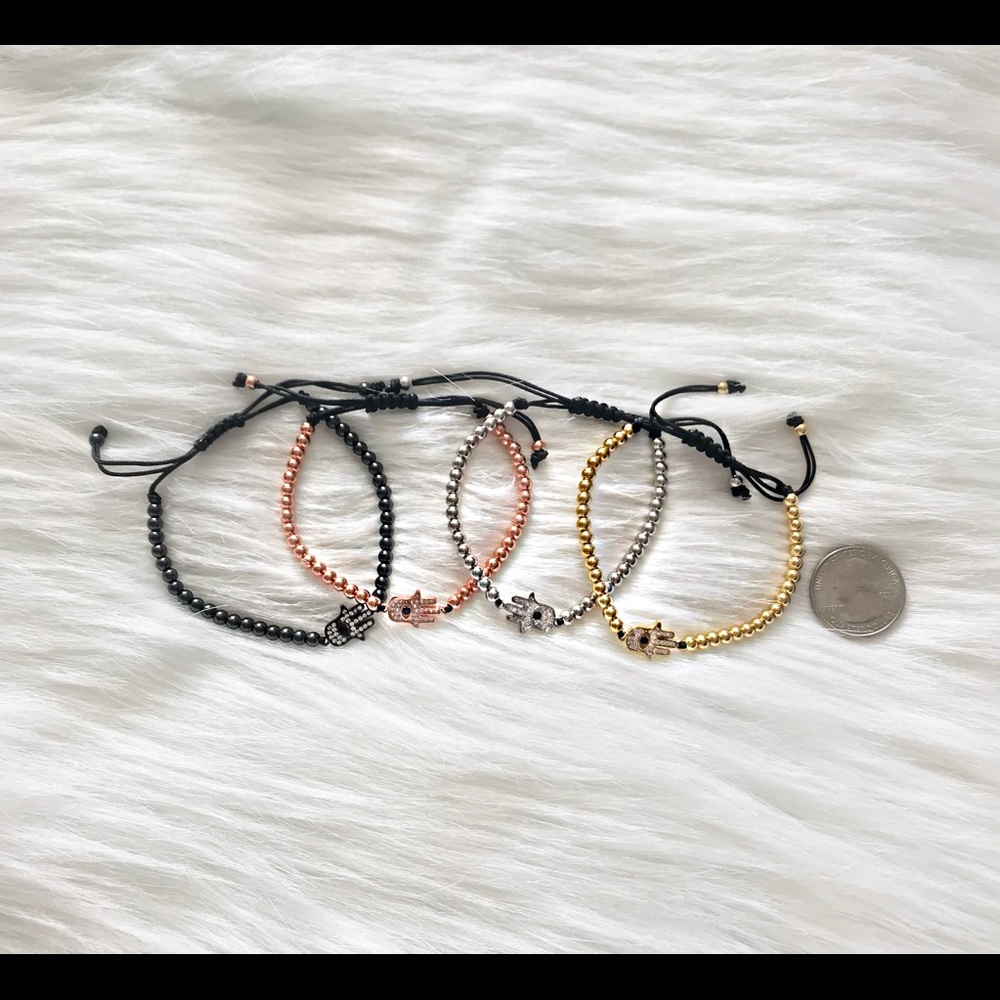 ♡ Hamsa Hand Rhinestone Dainty Bracelet - Picture 4 of 5